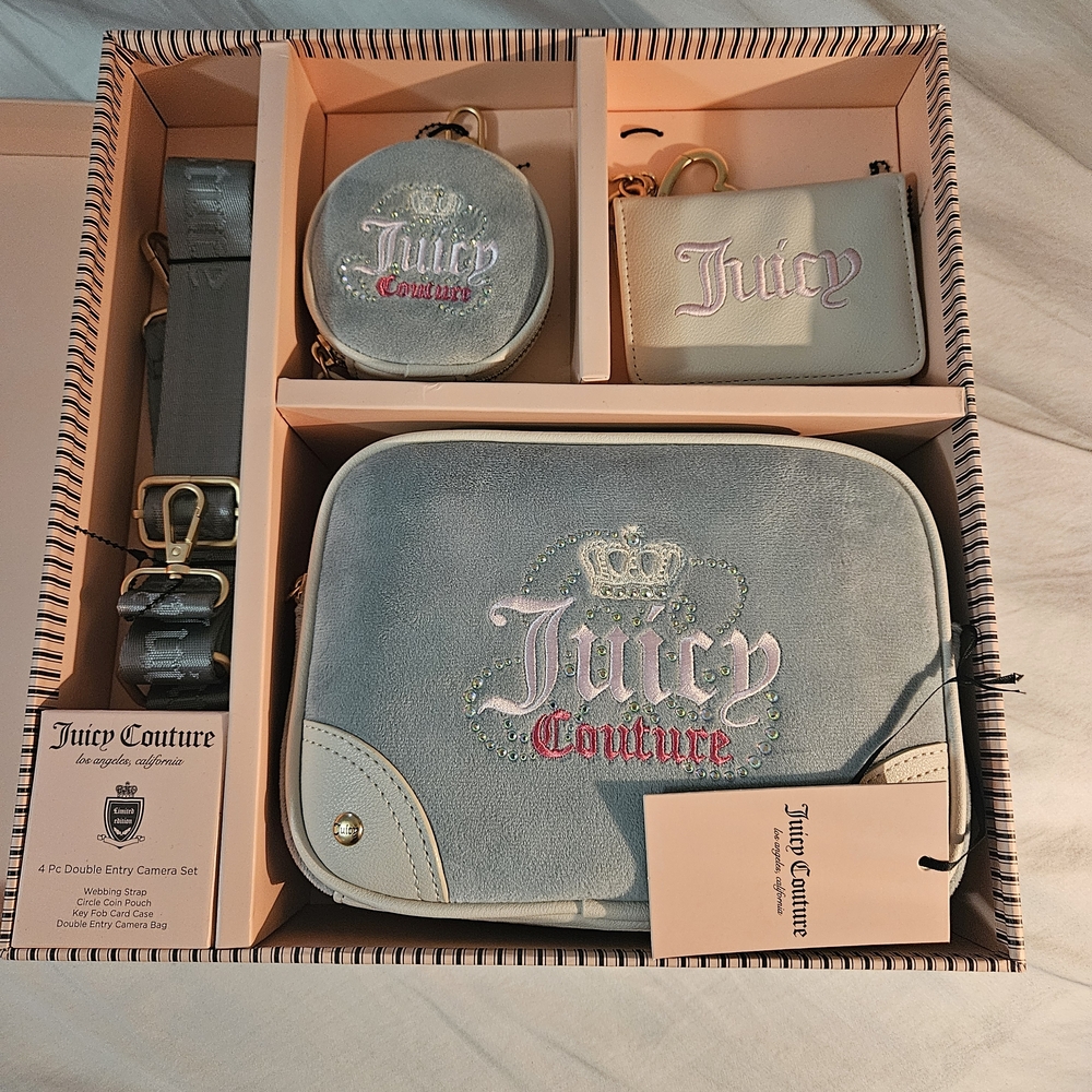 Juicy Couture Blue and Gold Camera Bag Set